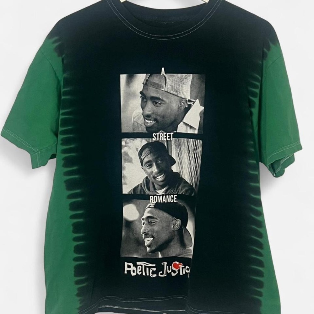 Tupac Poetic Justice Graphic Tee Shirt Black Green Tie Dye A Street Romance M